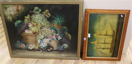 English School, pair of oils on canvas, Still lifes of fruit and flowers in basket, 70 x 90cm